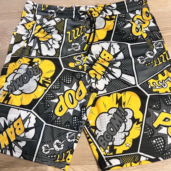 Comic Print Men's Swim Shorts - Picture 3 of 7